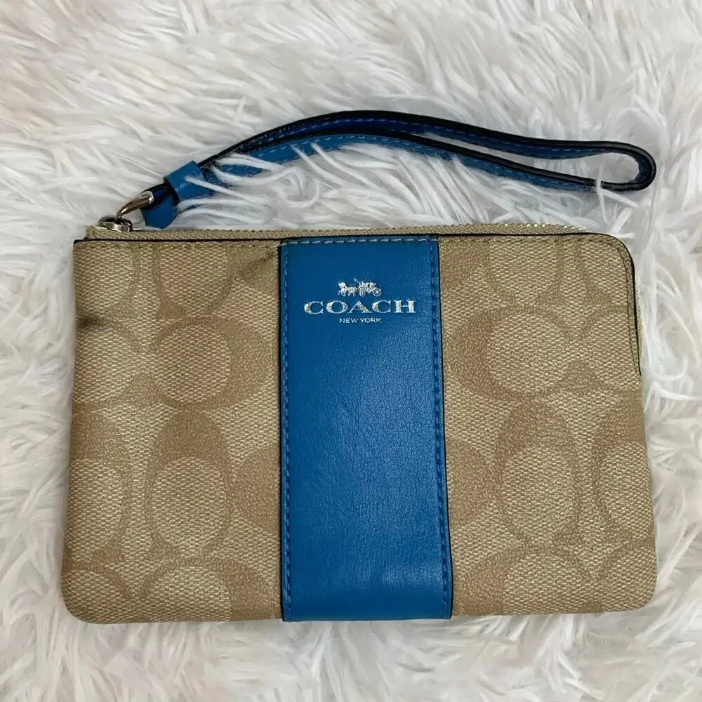 Coach Blue Zip Around Wristlet